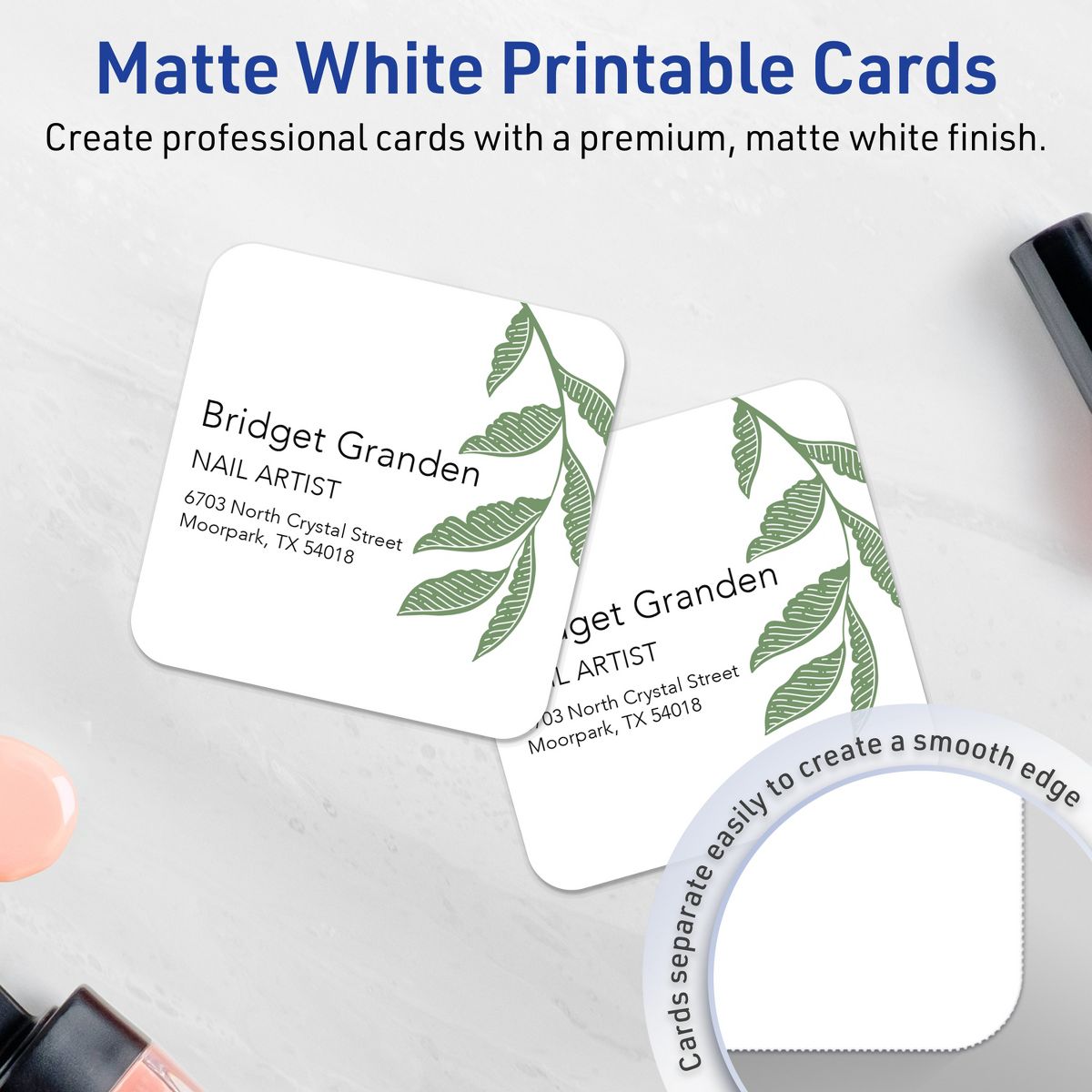 Avery Matte White Square Cards, 2" x 2" Square Rounded Corners - thumbnail 2