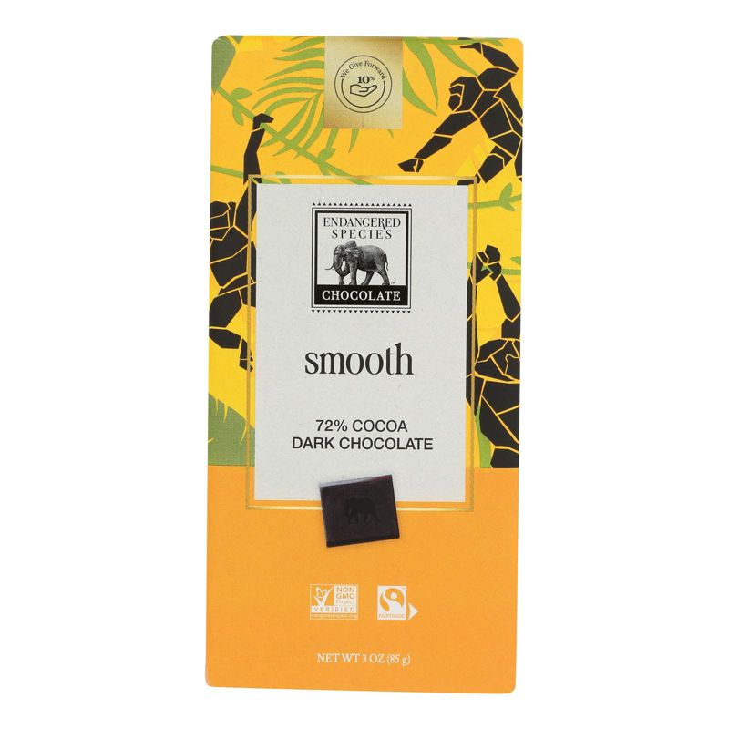 Endangered Species Chocolate Smooth 72% Cocoa Dark Chocolate Bar - Case of 12/3 oz, 2 of 8