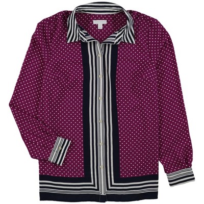 Charter Club Womens Stripe Dot Print Button Down Blouse