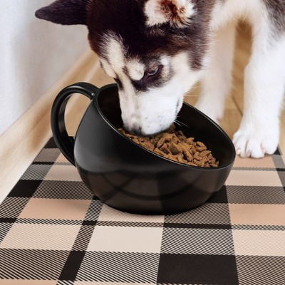Large Black Non-Slip Dog Bowl with Handle