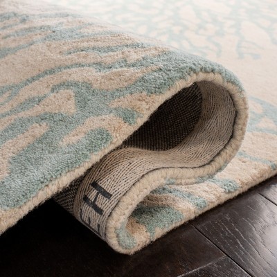 Beige and Blue 3' x 5' Hand-Tufted Wool Area Rug