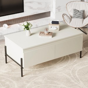 Coffee Table White Center Table Modern Living Room Table with Drawers Rectangle Coffee Table - 1 of 4