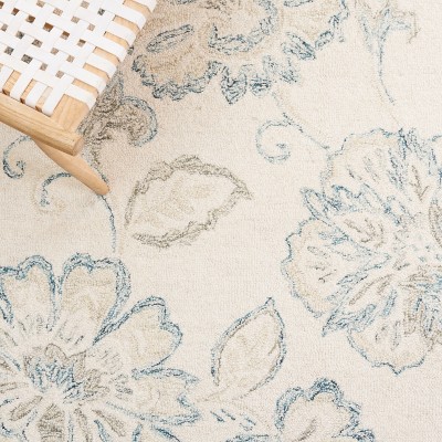 Ivory and Blue Handmade Wool Tufted Rectangular Rug, 3' x 5'