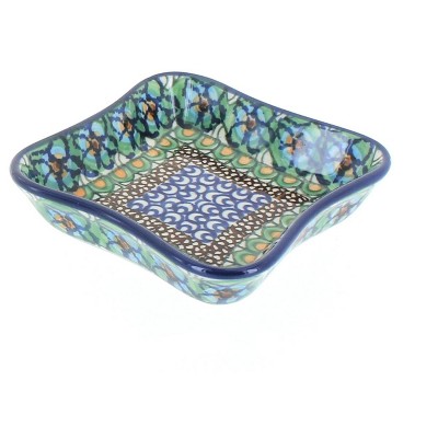 Blue Rose Polish Pottery Mardi Gras Small Square Dish