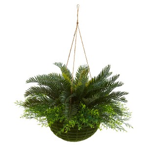 Nearly Natural Cycas Artificial Plant in Mossy Hanging Basket (Indoor/Outdoor) - 1 of 1