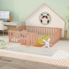 Okak Montessori Solid Wood Floor Bed Queen Size,Low-Profile Bed Frame with Safety Rails, Kids Playroom Bed with Heightened Fence,Natural - 2 of 4