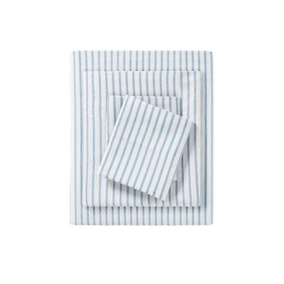 Queen Chambray Striped Microfiber Sheet Set Blue
