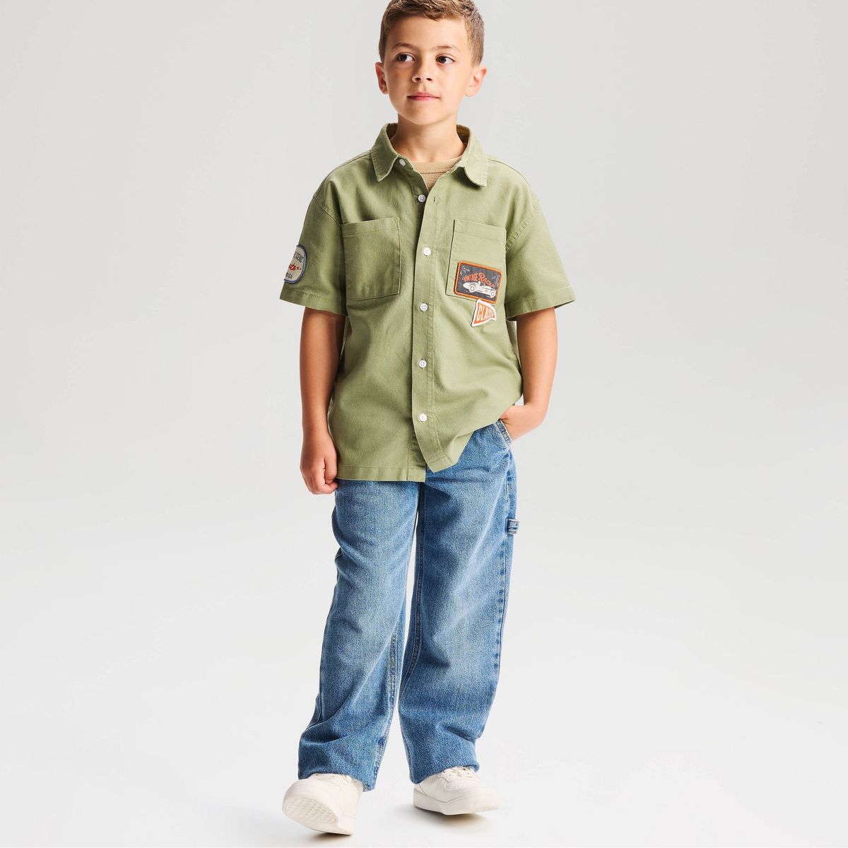 Boys' Short Sleeve Relaxed Fit Button-Down Mechanic Shirt - Cat & Jack™ - thumbnail 5