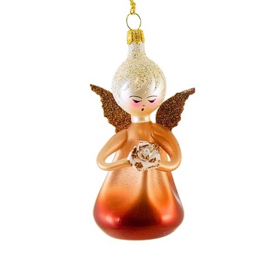 Italian Ornaments 4.0 Inch Bronze Ombre Angel With Flower Baby Baptism Ornament Tree Ornaments