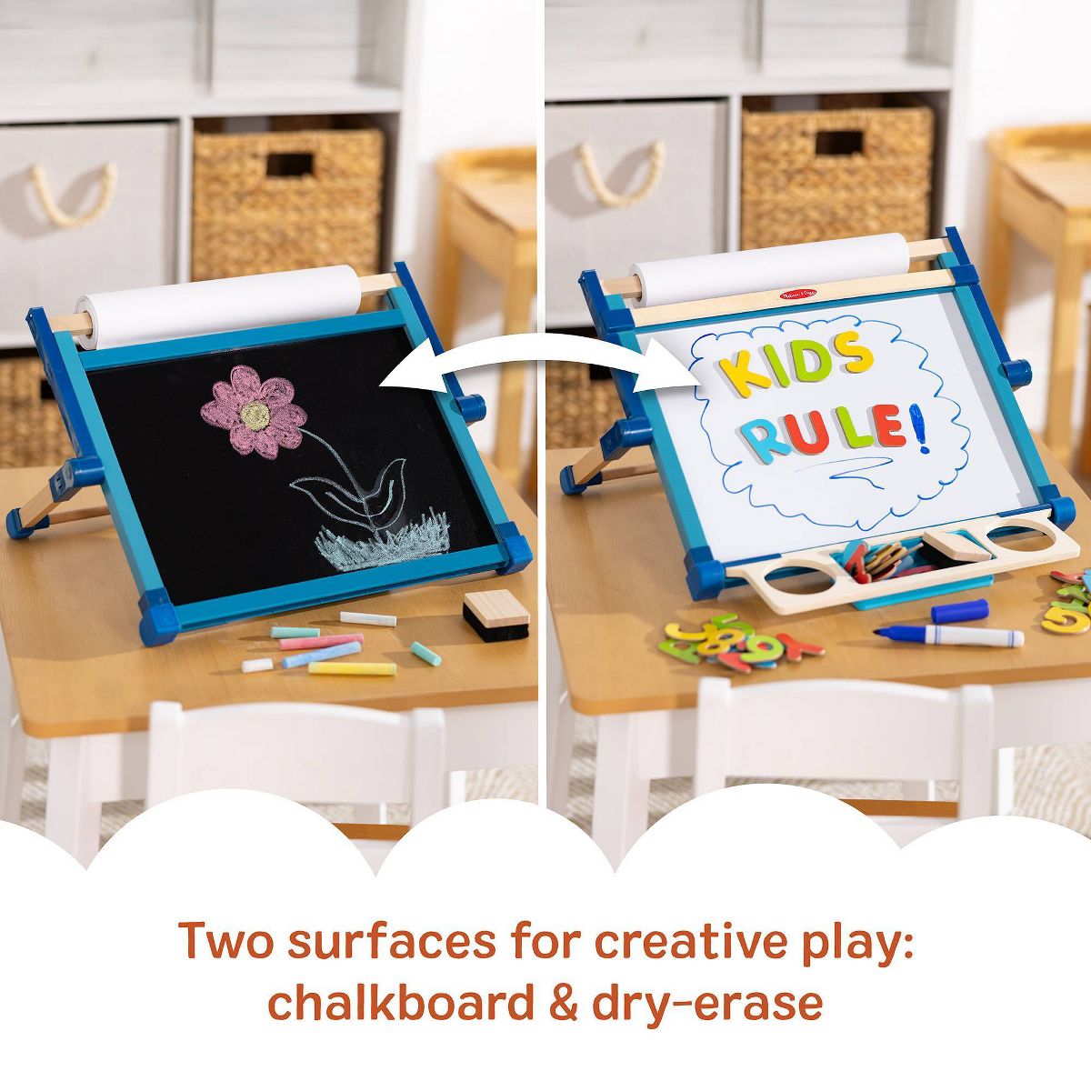 Melissa & Doug Double-Sided Magnetic Tabletop Art Easel - Dry-Erase Board and Chalkboard: Foldable Plastic Activity Surface - thumbnail 4