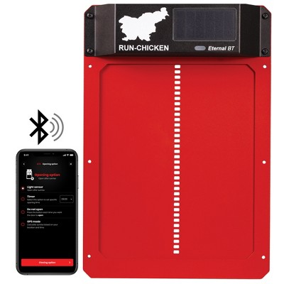 Eternal BT RUN-CHICKEN Door – Solar-Powered Automatic Coop Door with Bluetooth Control (Red)