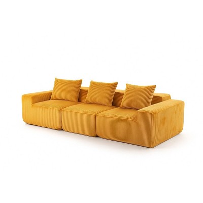 Modern Modular Corduroy Sofa with 3 Pillows, 3-Seat Compression Couch, Luxurious Sleek Cloud Sofa for Living Room or Apartment – The Pop Home