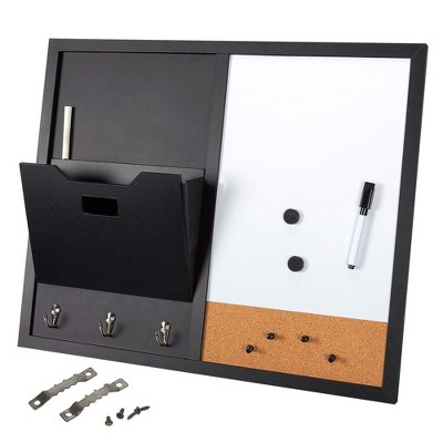 Juvale Message Center Bulletin Board, Magnetic Whiteboard, Chalkboard, Mail Holder, Corkboard, Key Hook