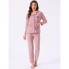 INSPIRE CHIC Women's Lounge Set Cotton Ribbed Button Up Long Sleeve Pants Pattern with Pocket Pajama Set Loungewear - 2 of 4