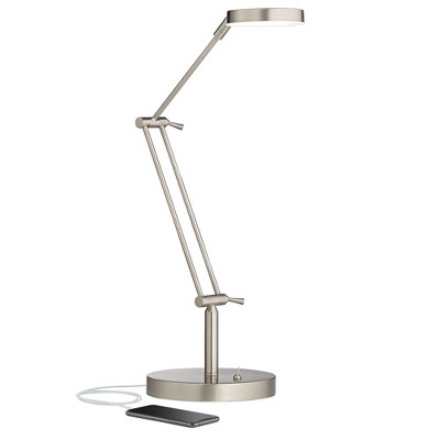360 Lighting Modern Desk Table Lamp with USB Charging Port LED 20" High Satin Nickel Aluminum Adjustable Arm for Bedroom Office
