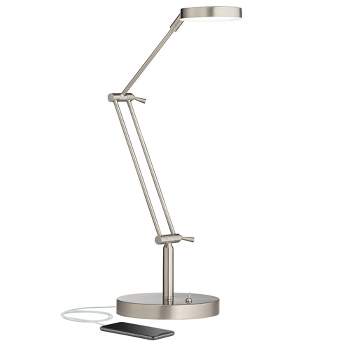 360 Lighting Xenos Modern Desk Lamp 20" High Satin Nickel with USB Charging Port LED Adjustable Arm White Head for Bedroom Living Room Bedside Reading