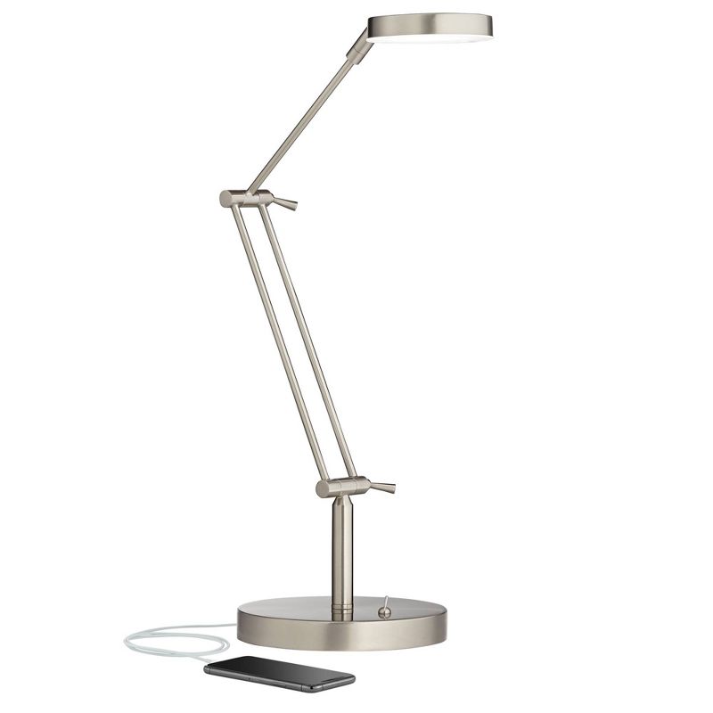 360 Lighting Xenos Modern Desk Lamp 20" High Satin Nickel with USB Charging Port LED Adjustable Arm White Head for Bedroom Living Room Bedside Reading, 1 of 10
