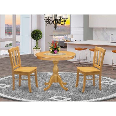 East West Furniture - AMDL3-Oak-W - 3-Piece Dining Room Table Set- 2 Modern Dining Room Chair and Dining Table - - Oak Finish