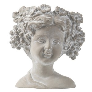 Gulches 11 Inch Gray Greek - Style Cement Head Planter for Indoor & Outdoor Garden Decor - 1 of 4