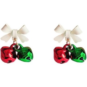 Bow & Bell Christmas Earrings: Sterling Silver Hypoallergenic Studs. - 1 of 4