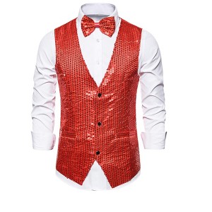 INSPIRE CHIC Men's Shiny Sequin Sleeveless Party Prom Suit Vest with Bow Tie - 1 of 4