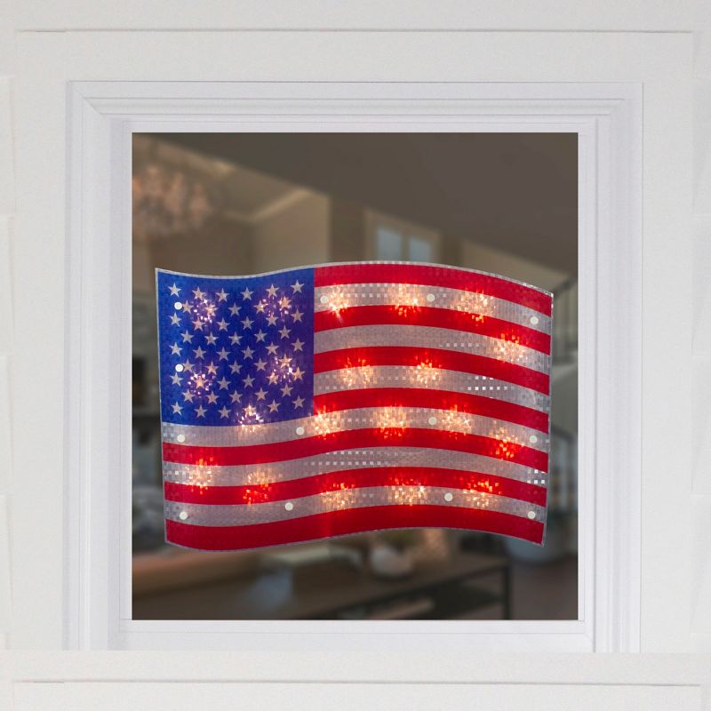 Northlight 17" Lighted Holographic Red, White and Blue American Flag Window Silhouette Decoration, 3 of 5