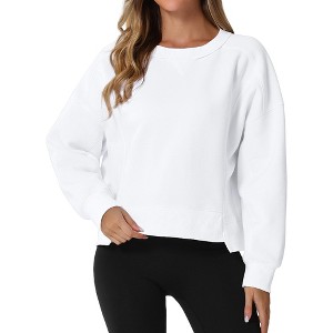ATHLECHIC Women's Crewneck Fleece Oversized Fashion Fall Outfits Pullover Hoodless Tops Cropped Sweatshirt - 1 of 4