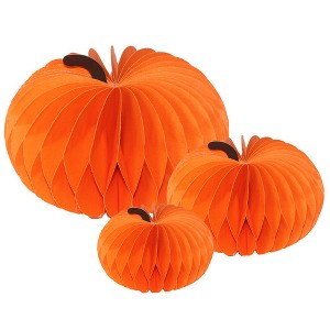 Briarwood Lane Fall Multipack S-M-L Orange Pumpkin Honeycomb Paper Decor (3-pack) 9.5x9.5 Bundle Party Centerpiece Decoration - 1 of 4