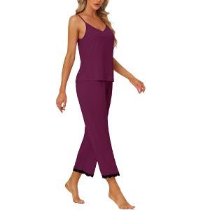 cheibear Women's Soft Cami Top and Capri Lace Trim Sleeveless Summer Pajama Set - 1 of 4