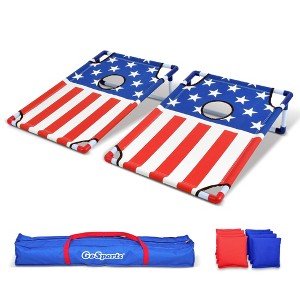 GoSports Portable PVC Framed Cornhole Toss Game Set with 8 Bean Bags and Travel Carrying Case - Choose American Flag Design, Red & Blue or Football - 1 of 4