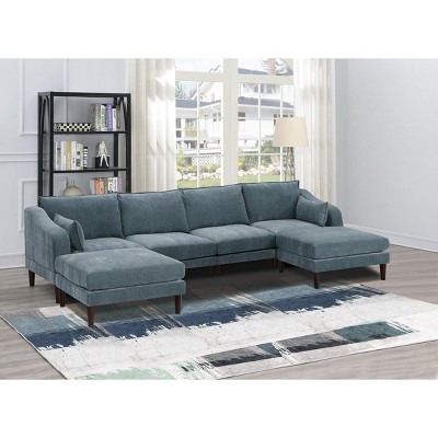 NicBex Couches for Living Room 6pcs Modular Sectional Sleeper Sofa Set Modern Upholstered U-Shaped Sofa Couch with Ottoman, Grayish