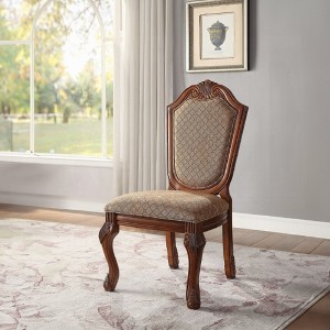 Fabric Armless Side Chair Set of 2 with Cherry Finish, Queen Anne Legs and Wooden Apron Trim for Living Room - 1 of 4