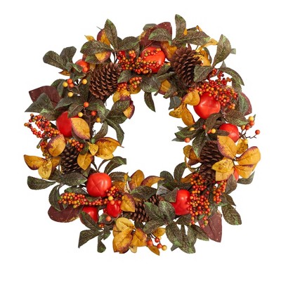 Nearly Natural 26” Autumn Persimmon And Pinecones Artificial Fall ...