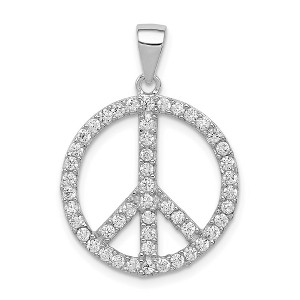 Black Bow Jewelry Sterling Silver and Cubic Zirconia Peace Sign Pendant, 19mm - 1 of 4