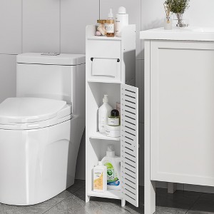 VECELO Bathroom Corner Shelf Storage, Waterproof Corner Cabinet for Small Space, Narrow Storage Organizer with Toilet Paper Roll, White - 1 of 4