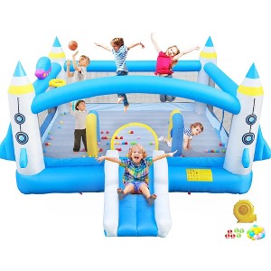 Large Bounce House for Big Kids 8-12, Outdoor Inflatable Bouncy Castle with 650W Blower, Obstacle Arch, Basketball Hoop & Dart Game,50 Ball Pits, Blue - 1 of 4