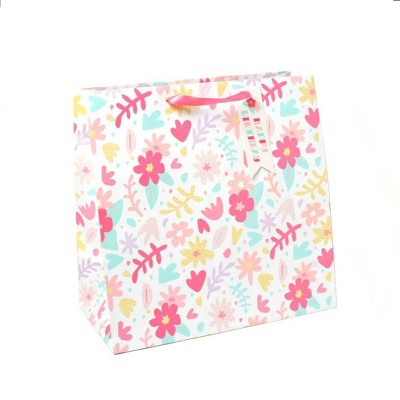 Square Floral Gift Bag With Glitter - Spritz™ : Target