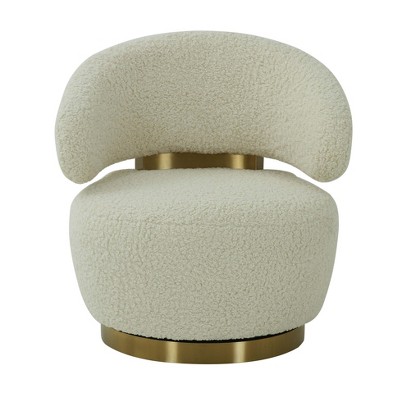 Champagne Velvet Swivel Chair with Wood Base