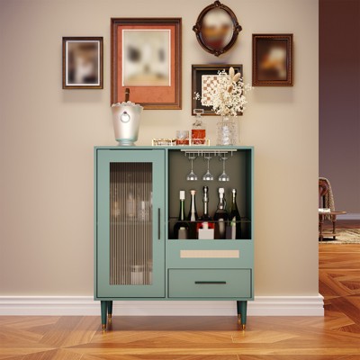 30.7" Wine Bar Cabinet with Wine Glass Rack, Wood Coffee Bar Cabinet with Glass Door, Sideboard Buffet Cabinet, Liquor Cabinet for Living Room,