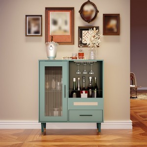 30.7" Wine Bar Cabinet with Wine Glass Rack, Wood Coffee Bar Cabinet with Glass Door, Sideboard Buffet Cabinet, Liquor Cabinet for Living Room, - 1 of 4