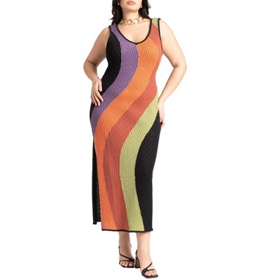 ELOQUII Women's Plus Size Crochet Knit Sleeveless Cover Up Midi Dress