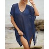 Womens Knit Swimsuit Cover Up Lace Up Beach Cover Up Dress - 3 of 4
