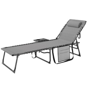 Resenkos Folding Outdoor Chaise Lounge Chair Tanning Chair With 5-Level Adjustable Back, Side Table, Pillow, Pocket, Dark Blue - 1 of 4