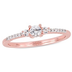 EVERLY JEWELRY | Rose Plated Sterling Silver 1/3 CT TGW Created White Sapphire and Diamond Accent Promise Ring - 1 of 4