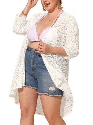 White short sleeve outlet cardigan plus size