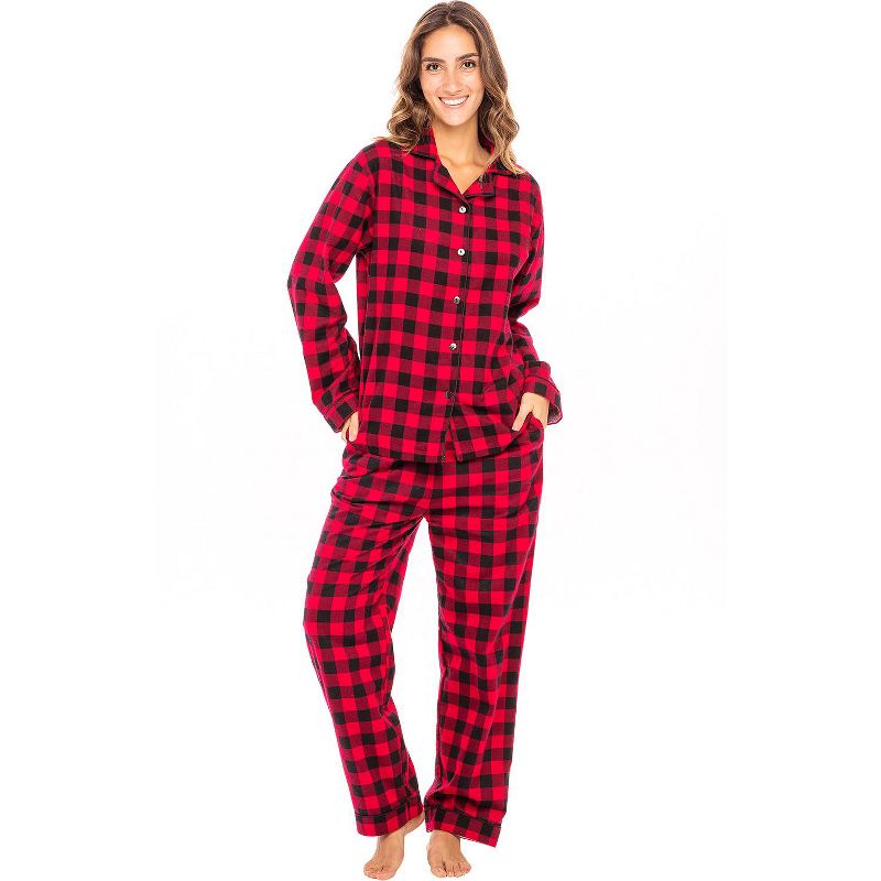 Women's Warm Cotton Flannel Pajamas Set, Soft Long Sleeve Shirt and Pajama Pants with Pockets, 1 of 7