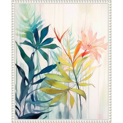 16"x20" Pink and Yellow Floral Abstract Canvas Wall Art in White Frame