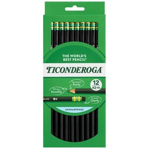 Ticonderoga 12ct Pencil Black: No. 2 Wood Cased, 0.7mm Point, Erasable, School Supplies, Kids, Art & Office Use - 1 of 4