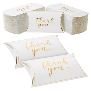 Sparkle and Bash 100 Pack White Thank You Boxes for Favors with Gold Foil, Bulk Gift Wrap for Party Supplies, 5.2 x 3.2 In - 1 of 4