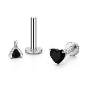Small Heart Solitaire Flat Back Stud Earrings Body Piercings by Ginger Lyne 2 Sets 3mm CZ Stainless Steel 16g 6mm and 8mm Lengths - 1 of 4